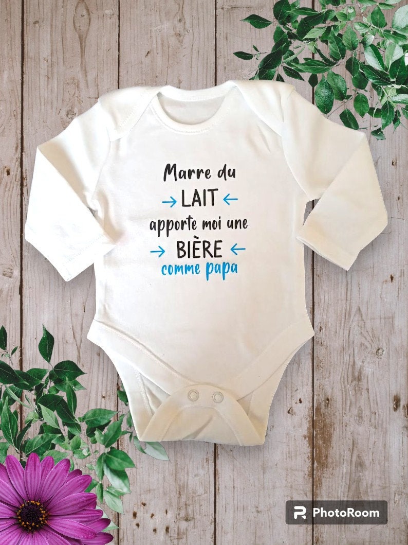 Bodie Body bébé Personnalisé Marre du Lait apporte moi une bière comme papa Possibilité de modifier le mot Papa par celui de votre choix Bleu ciel