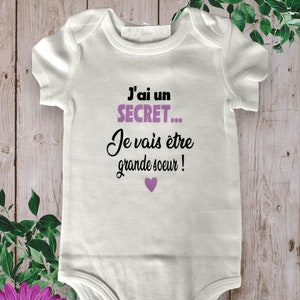 Bodies Body ou t-shirt bébé unisexe idéal pour Annoncer une grossesse J'ai un SECRET je vais être grande sœur ou grand frère, cousine ... image 6