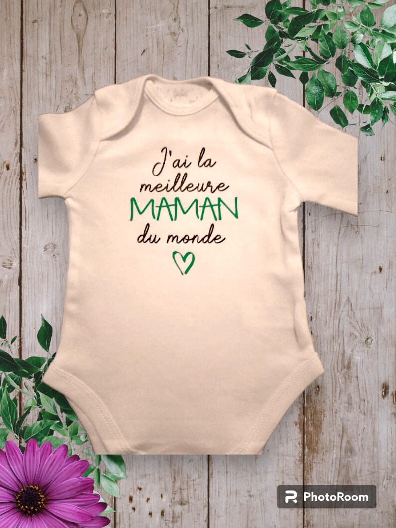 Bodys de bebé unisex personalizados Tengo la Mejor MAMÁ del Mundo o con la palabra que tú elijas TATA, ABUELA... Vert foncé