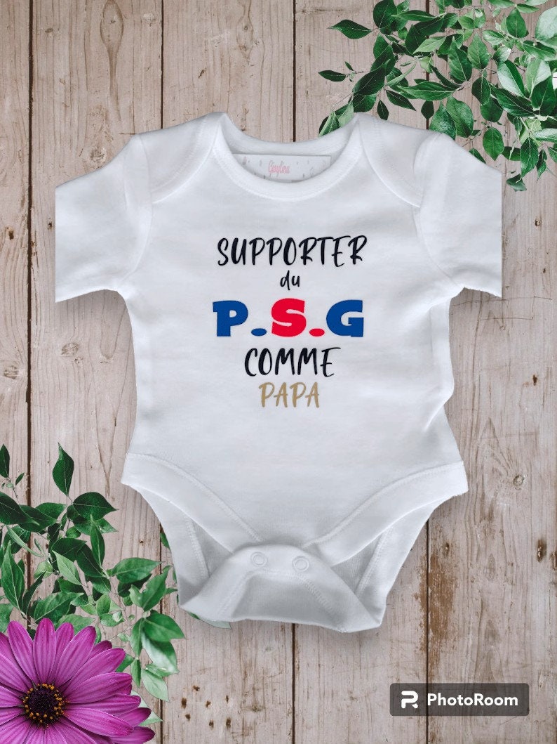 Bodies Body bébé ou t-shirt unisexe personnalisé Supporter ou Supportrice du P.S.G comme Papa ou le mot de votre choix Parrain, Papi OR