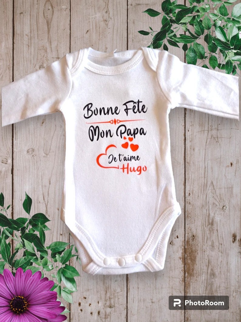 Personalized Baby Bodysuit Happy Birthday My Dad or the word of your choice My Grandma, My Mom... with First Name orange