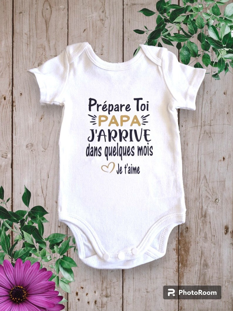 Bodie Body bébé personnalisé Annonces grossesse Prépare toi PAPA ou le mot de votre choix J'arrive dans quelques Mois Je t'aime OR