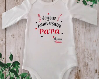 Body Bébé Joyeux Anniversaire Papi Je T’aime – Personnalisé Avec Le Prénom De Ton Choix – Cadeau Anniversaire Adorable Pour Bébé