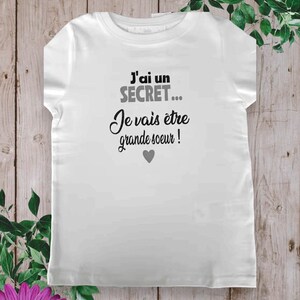 Bodies Body ou t-shirt bébé unisexe idéal pour Annoncer une grossesse J'ai un SECRET je vais être grande sœur ou grand frère, cousine ... image 5