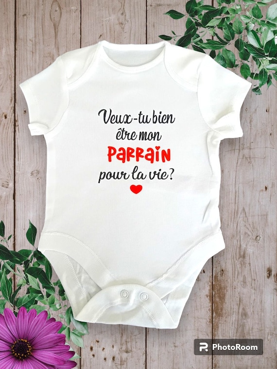 Bodies Body bébé Personnalisé "Veux-tu bien être mon Parrain pour la vie" ou ma marraine personnalisation et couleur au choix