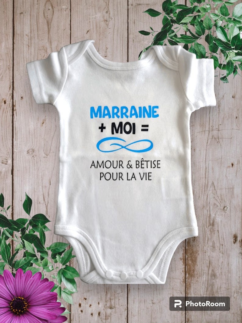 Bodie Body bébé personnalisé Marraine ou le mot de votre choix Moi Infini Amour & Bêtise pour la vie Bleu clair