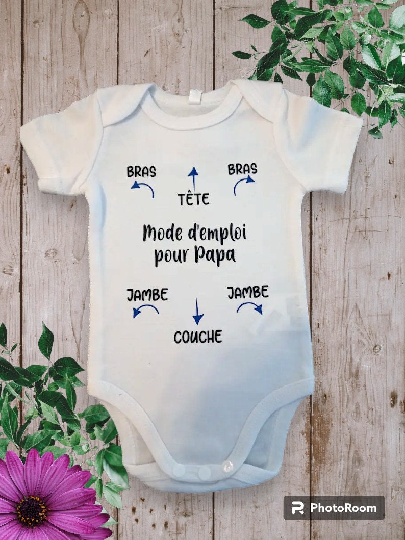 Bodie Body bébé Personnalisé Notice Pour PAPA ou par le mot de votre choix Parrain , marraine etc... Bleu royale