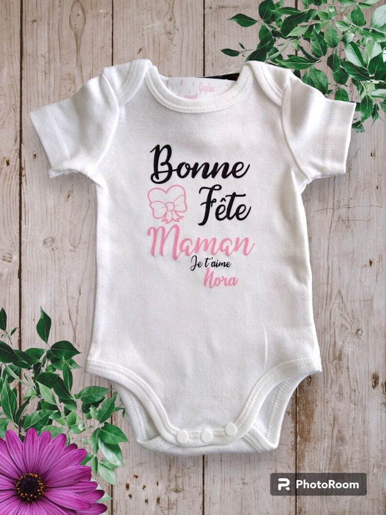 Personalized unisex baby bodysuits Happy Birthday DAD or the word of your choice Mom, grandma, etc. I love you and the first name of your choice Rose claire