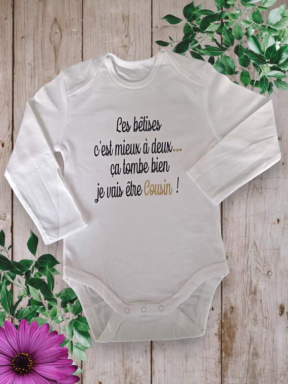 Body Bébé Imprimé "La Petite Préférée De Son Cousin" - Imprimé En France, Col Rond, Lavable Machine