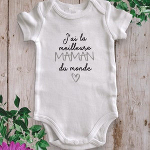 Personalized unisex baby bodysuits I have the Best MOM in the World or with the word of your choice TATA, GRANDMA... Gris