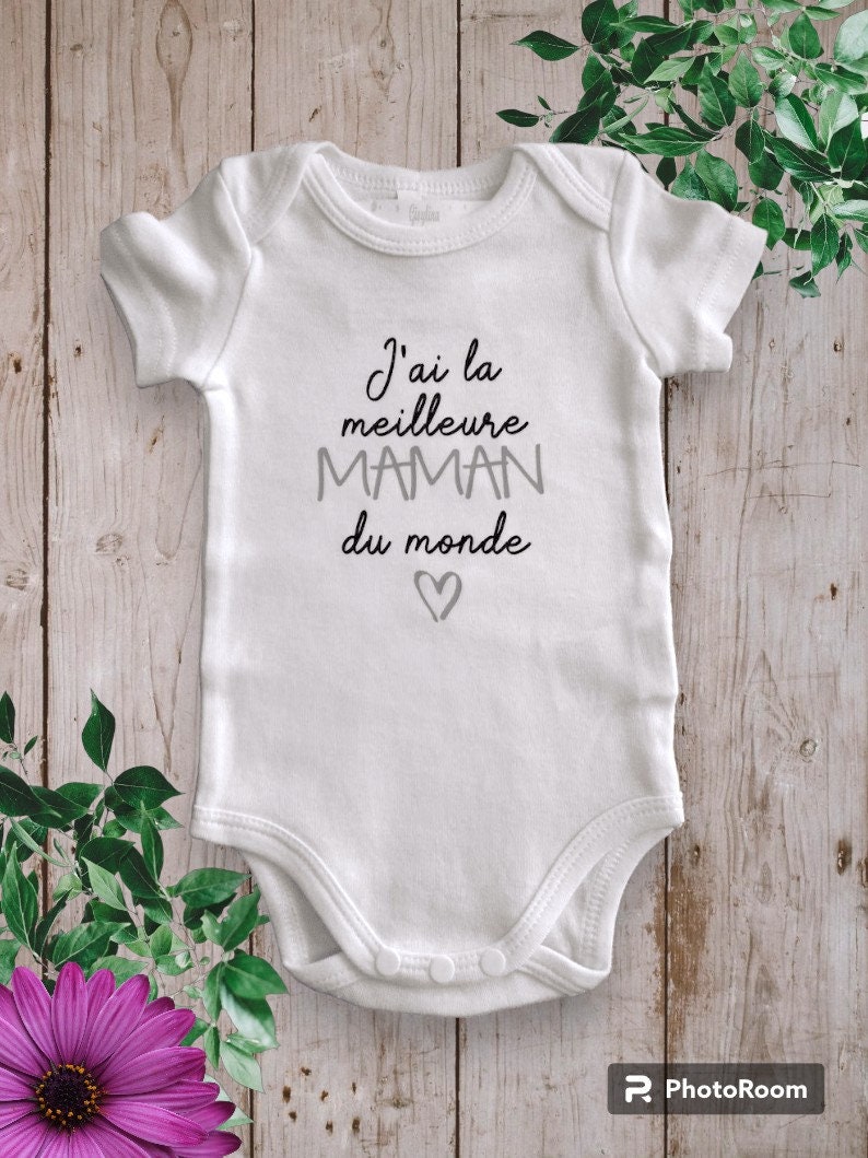 Personalized unisex baby bodysuits I have the Best MOM in the World or with the word of your choice TATA, GRANDMA... Gris