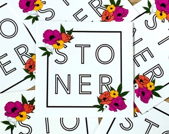 Girly Stoner Floral White Glossy Stickers
