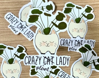 Crazy Cat and Plant Lady planter sticker | 3” Glossy