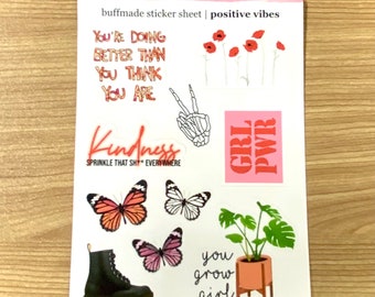 Premium Glossy Sticker Sheet | Inspirational Quotes, Butterflies, Flowers | Positive Vibes Collection