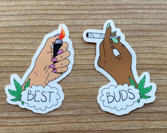 Best Buds Mini 2 Pack | 420 Friendship Stickers | Smoking Joint and Lighter