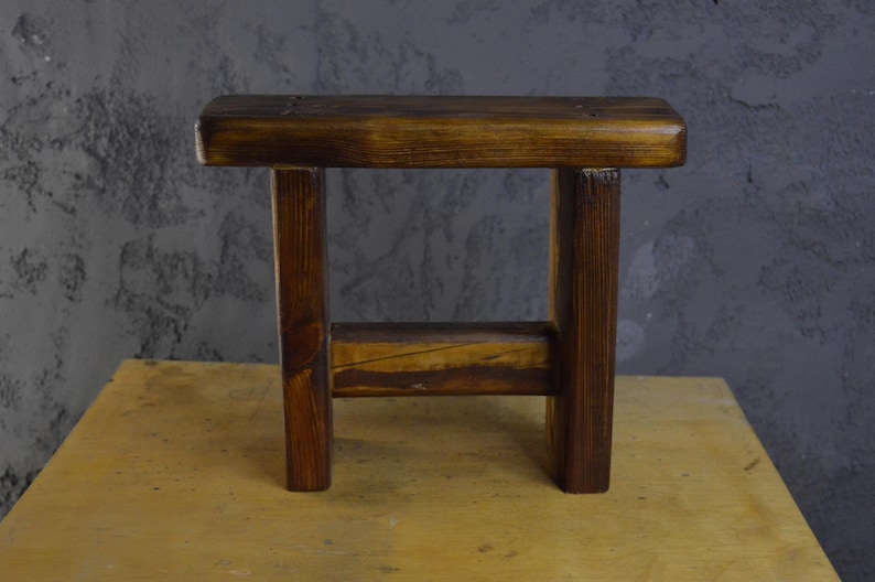 Small Vintage Wooden Stool – Rustic Handmade Plant Stand – Brown Mini ...