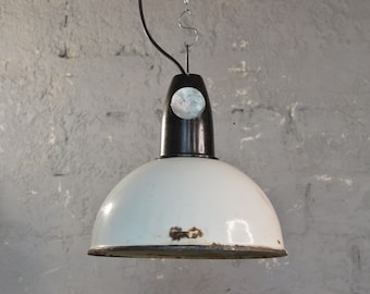 Emaille-Pendelleuchte weiß| Industrielle Pendelleuchte | Alte Fabriklampe