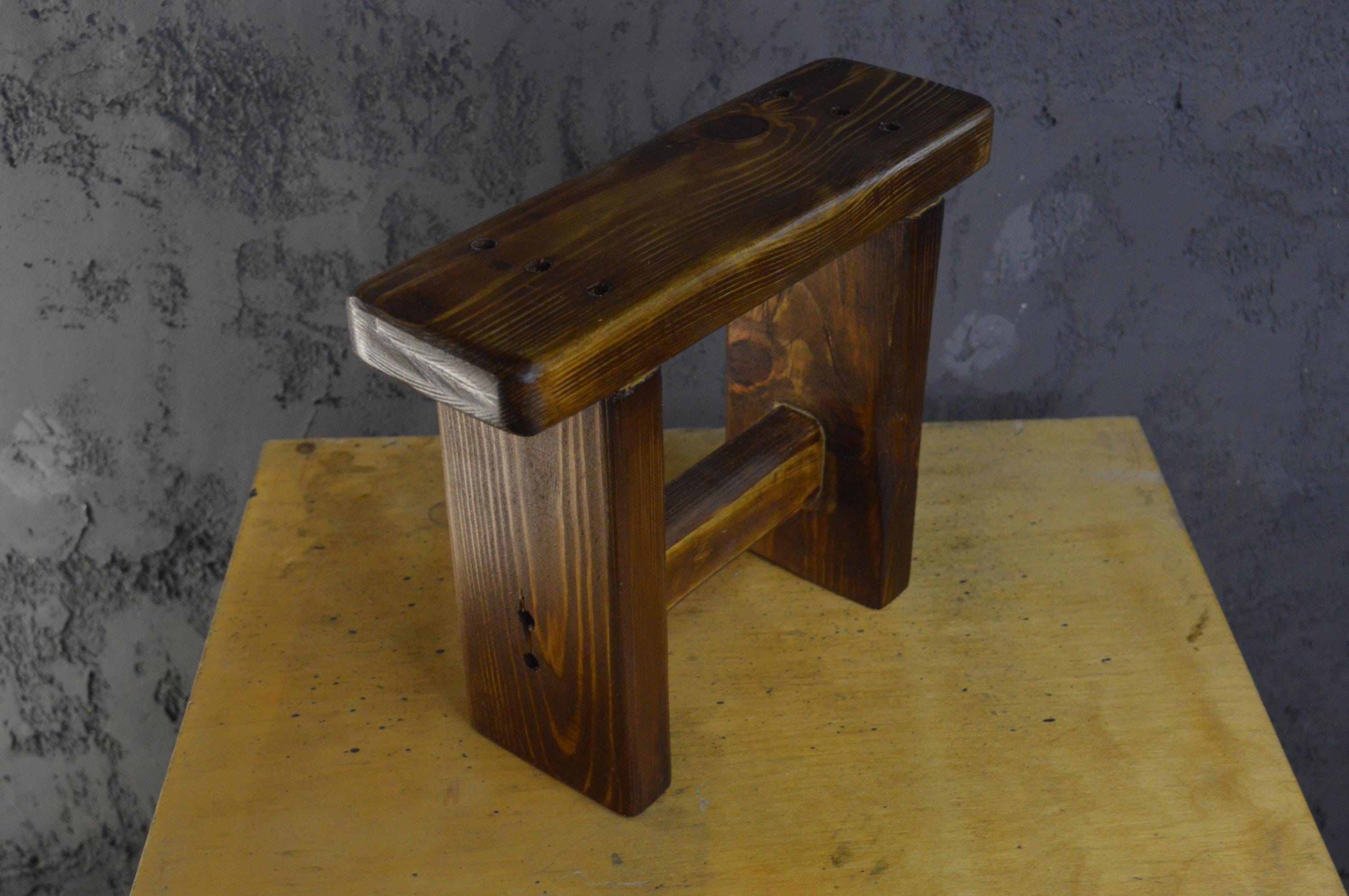 Small Vintage Wooden Stool – Rustic Handmade Plant Stand – Brown Mini ...