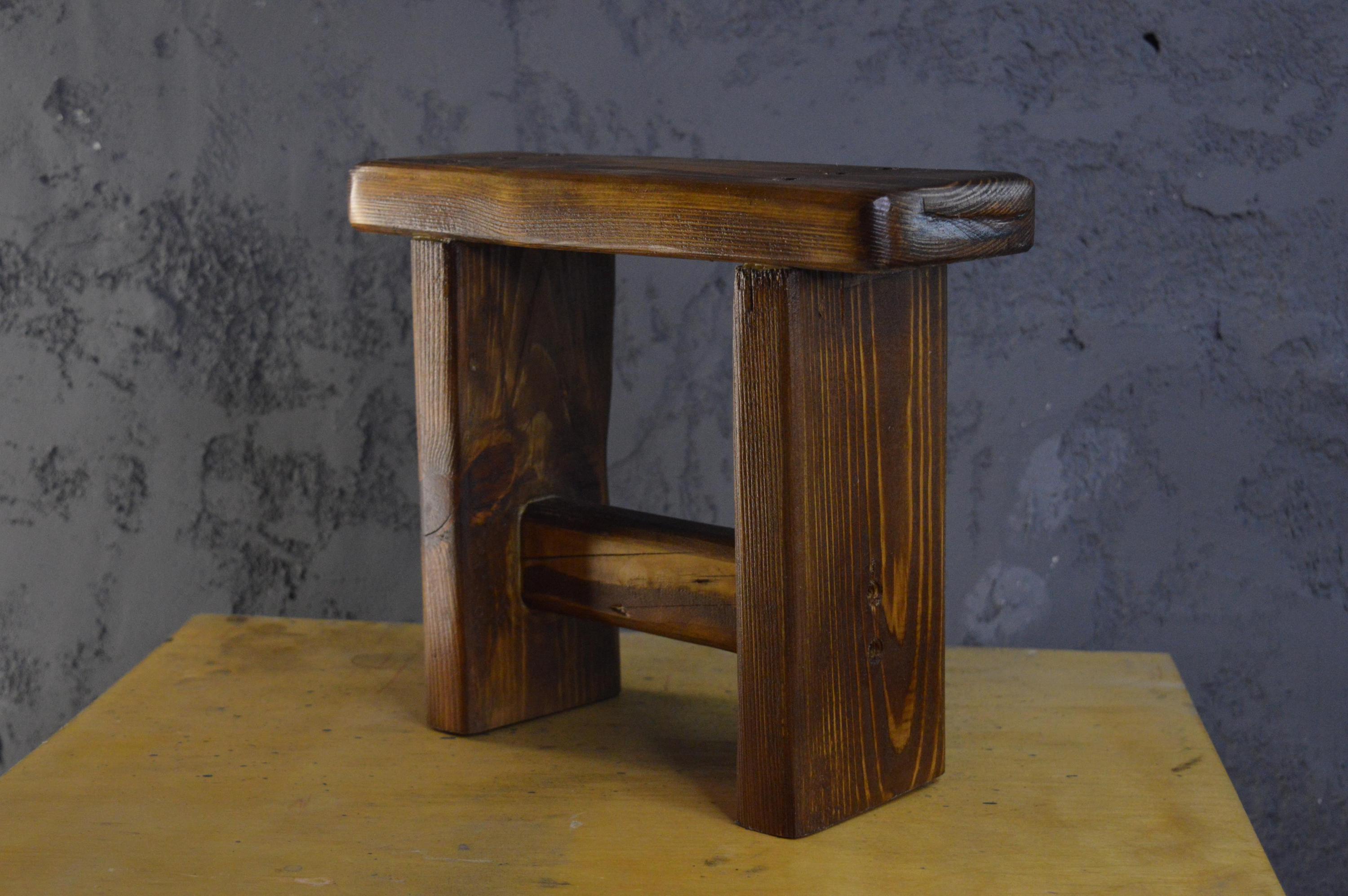 Small Vintage Wooden Stool – Rustic Handmade Plant Stand – Brown Mini ...