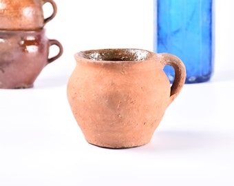 Small vintage clay pot, Antique clay vessel, Rustic ceramic bowl, Pottery jug