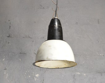 Small Enamel pendant lamp white| Industrial pendant lamp | Old factory lamp