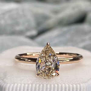 Pear shape cut diamond ring,  light champagne diamond, 14K rose gold,  engagement ring, 1.01 carat, wedding ring, soliter ring,