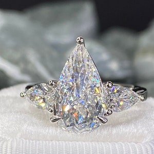 Stunning 3 stones pear shape cut diamond ring, 2.36 Carats ring, 14K White gold Diamond ring, Anniversary ring, engagement ring