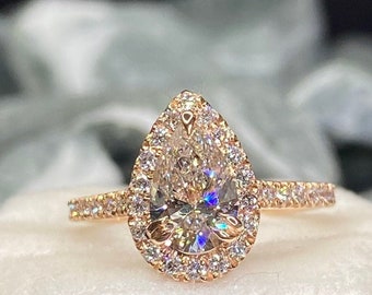 Pear shape cut diamond ring, rose gold, 14K,  engagement ring, 1.04 carat, wedding ring, Pave' setting