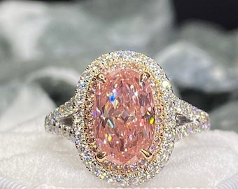 Fancy pink engagement ring, 3.00 carats diamond, oval cut