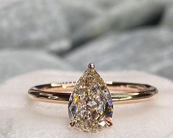 Pear shape cut diamond ring,  light champagne diamond, 14K rose gold,  engagement ring, 1.01 carat, wedding ring, soliter ring,