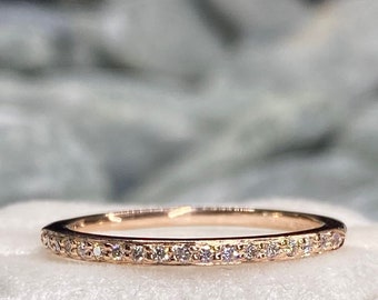 Rose gold Wedding band,  diamond ring,  engagement ring, anniversary ring, pave' setting, round cut diamonds