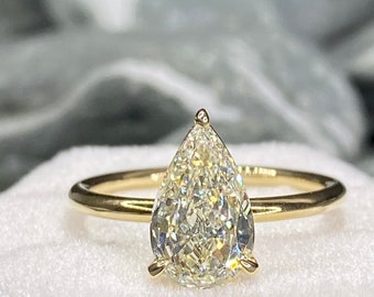 Pear shape cut diamond ring, 1.51 carat yellow gold engagement ring, anniversary ring, soliter ring, 14K yellow gold