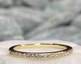 Yellow gold wedding band, diamond ring, engagement ring, anniversary ring, wedding ring, pave' setting, 14k yellow gold
