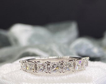 White gold wedding band, diamond ring, engagement ring, anniversary ring, wedding ring,  1.10 carat, princess cut