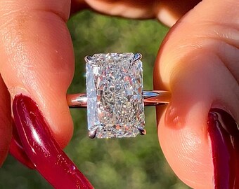 6 Carat Radiant Cut Lab Grown Diamond Engagement Ring | IGI Certified | Solitaire Engagement Ring | 14K Solid Gold