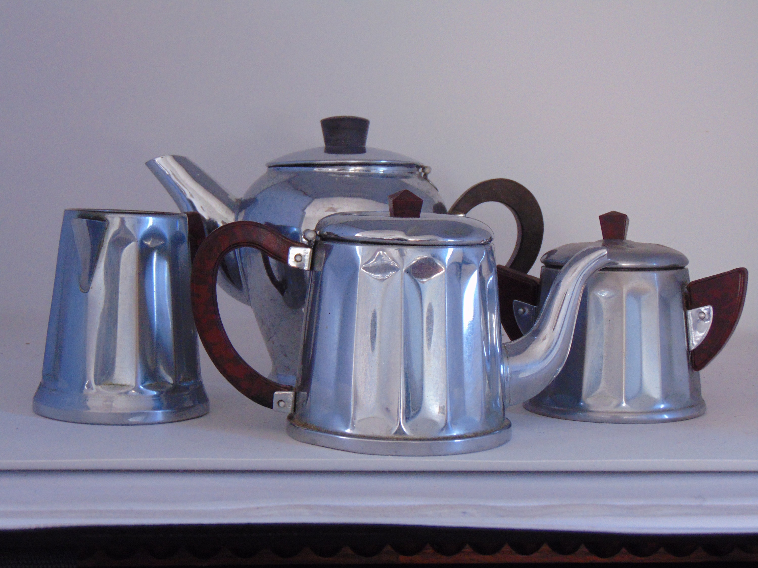 Ensemble de Thé/Café en Cuivre Nickelé Marqué Baumlin Revêtement Métallique Récipient à Infuser Poig