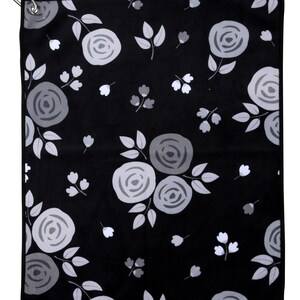 White Roses Golf Towel, Black Roses Tennis Towel, Ladies Golf Towel, Microfiber Golf Towel, Black and White Golf Towel, Ladies Golf Gifts