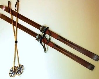 Leather straps (7" + screws) for hanging and mounting Antique Skis, Poles or other hard-to-hang items (2 kits shown in crossed skis photo)