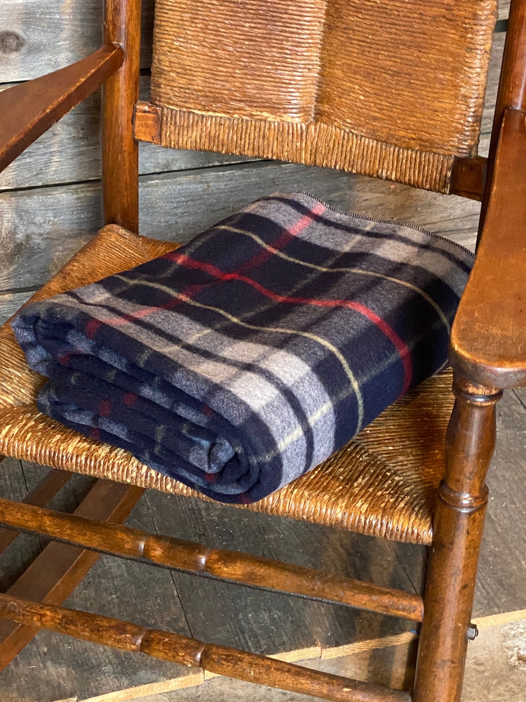 Dark Blue Plaid Wool Blanket Etsy
