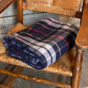 Dark Blue Plaid Wool Blanket