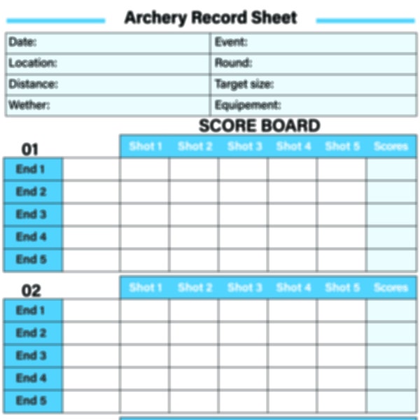 Archery Record Logbook Score Sheet