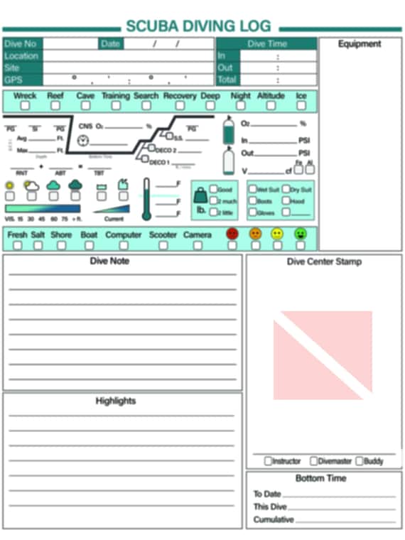 Printable Digital Scuba Diving Journal Logbook Notebook Page | Etsy