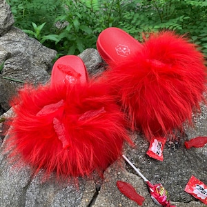Fur slides red new arrivals