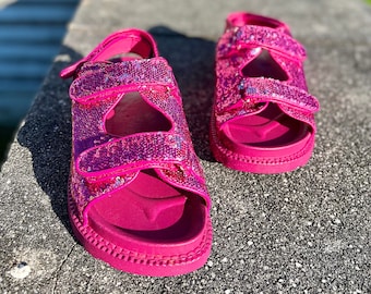 Sandalias deportivas de verano para mujer con lentejuelas brillantes y color rosa