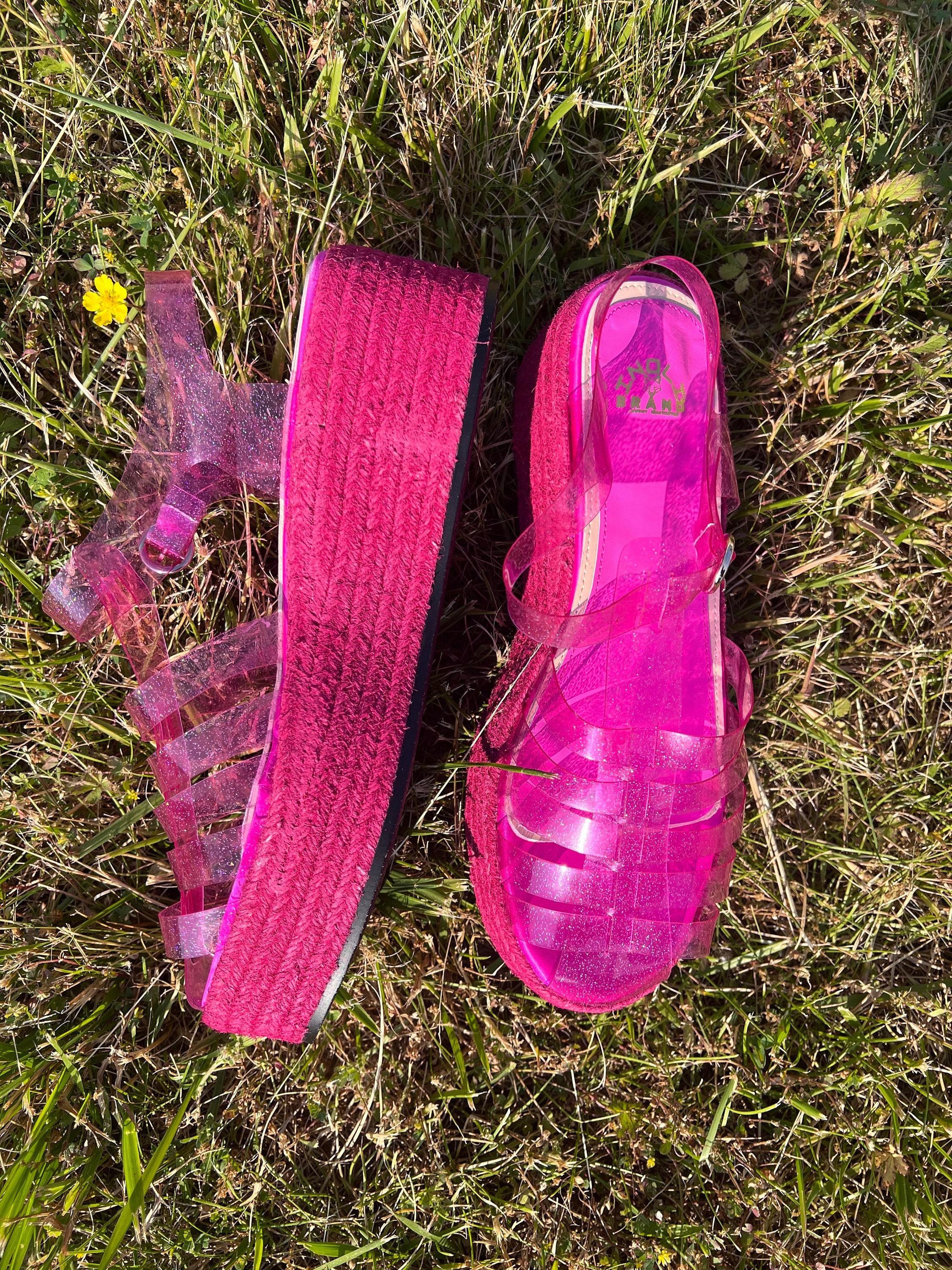 Hot Pink Raffia Jelly Platform Summer Sandals - Etsy