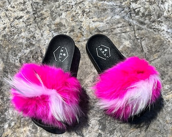 Inoli Brand Women's Hot Pink Fur Slides Women's Luxury Slides