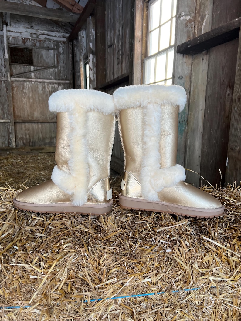 Inoli Women’s Sheepskin Ugg like Winter Cold Weather Gold Metallic Boots image 5