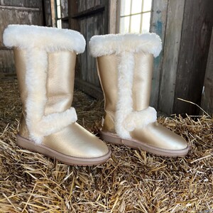 Inoli Women’s Sheepskin Ugg like Winter Cold Weather Gold Metallic Boots image 8