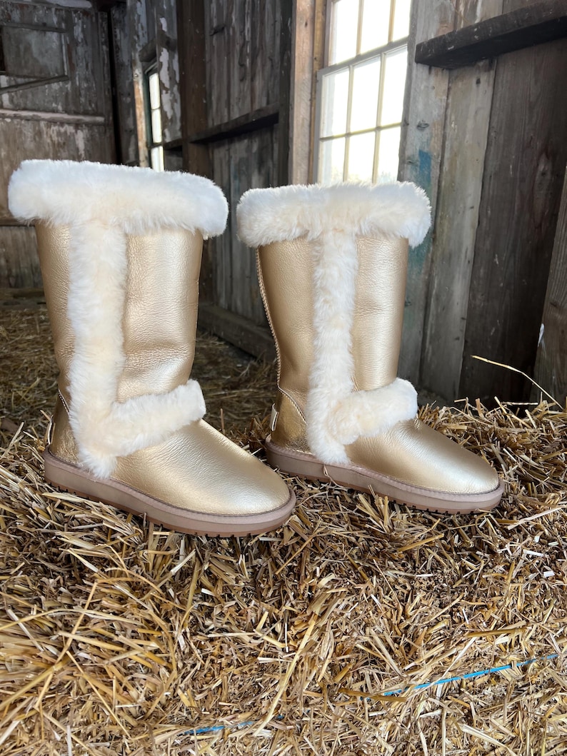 Inoli Women’s Sheepskin Ugg like Winter Cold Weather Gold Metallic Boots image 8
