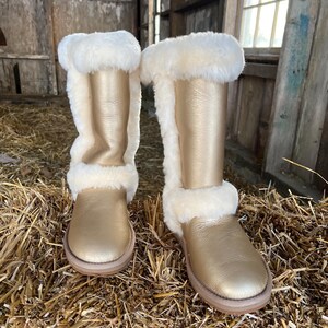 Inoli Women’s Sheepskin Ugg like Winter Cold Weather Gold Metallic Boots image 10